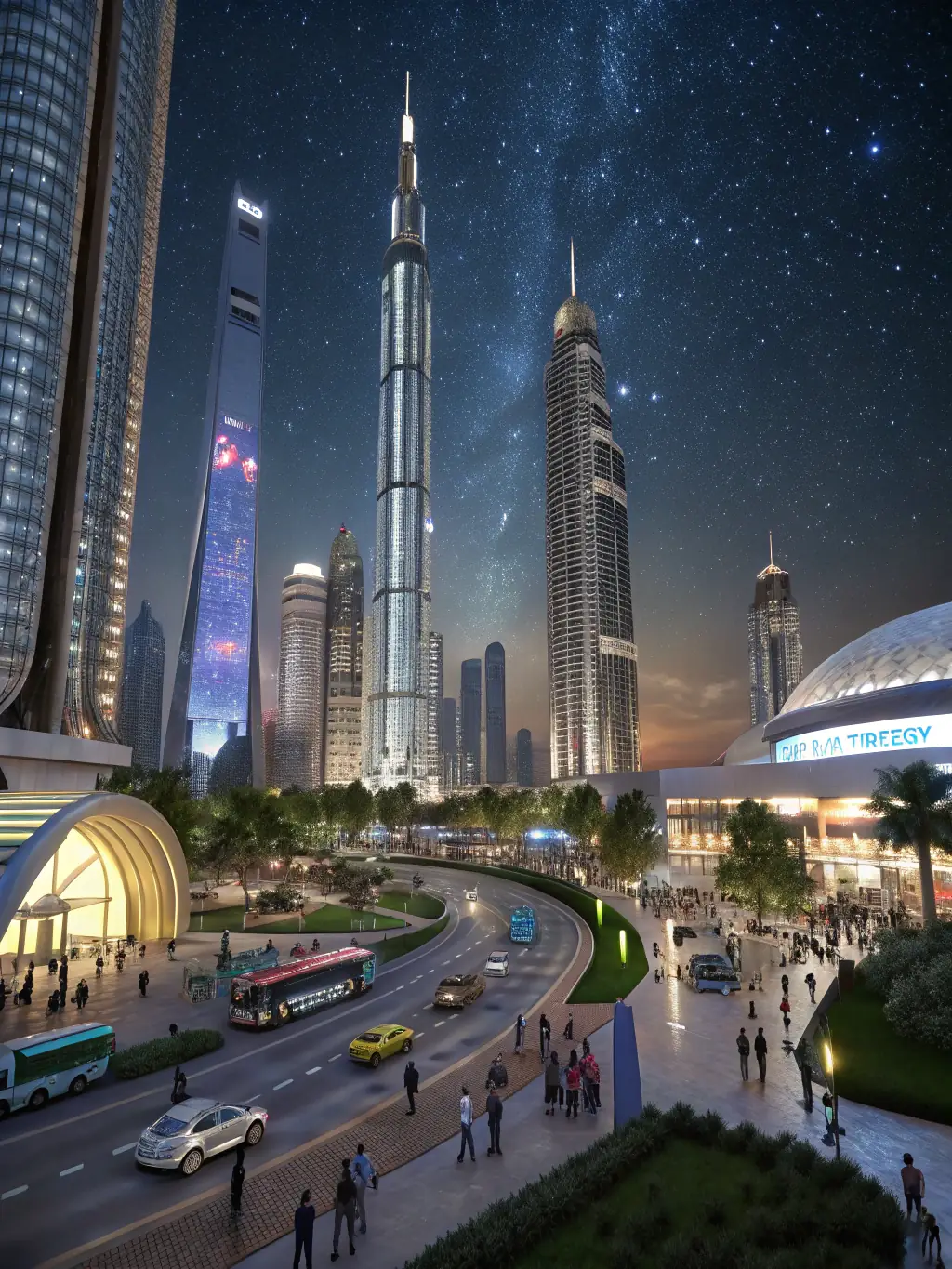 A still from an AI-generated short film depicting a futuristic Shanghai cityscape at night, neon lights reflecting on wet streets, with flying vehicles in the background. The scene should evoke a sense of wonder and technological advancement.